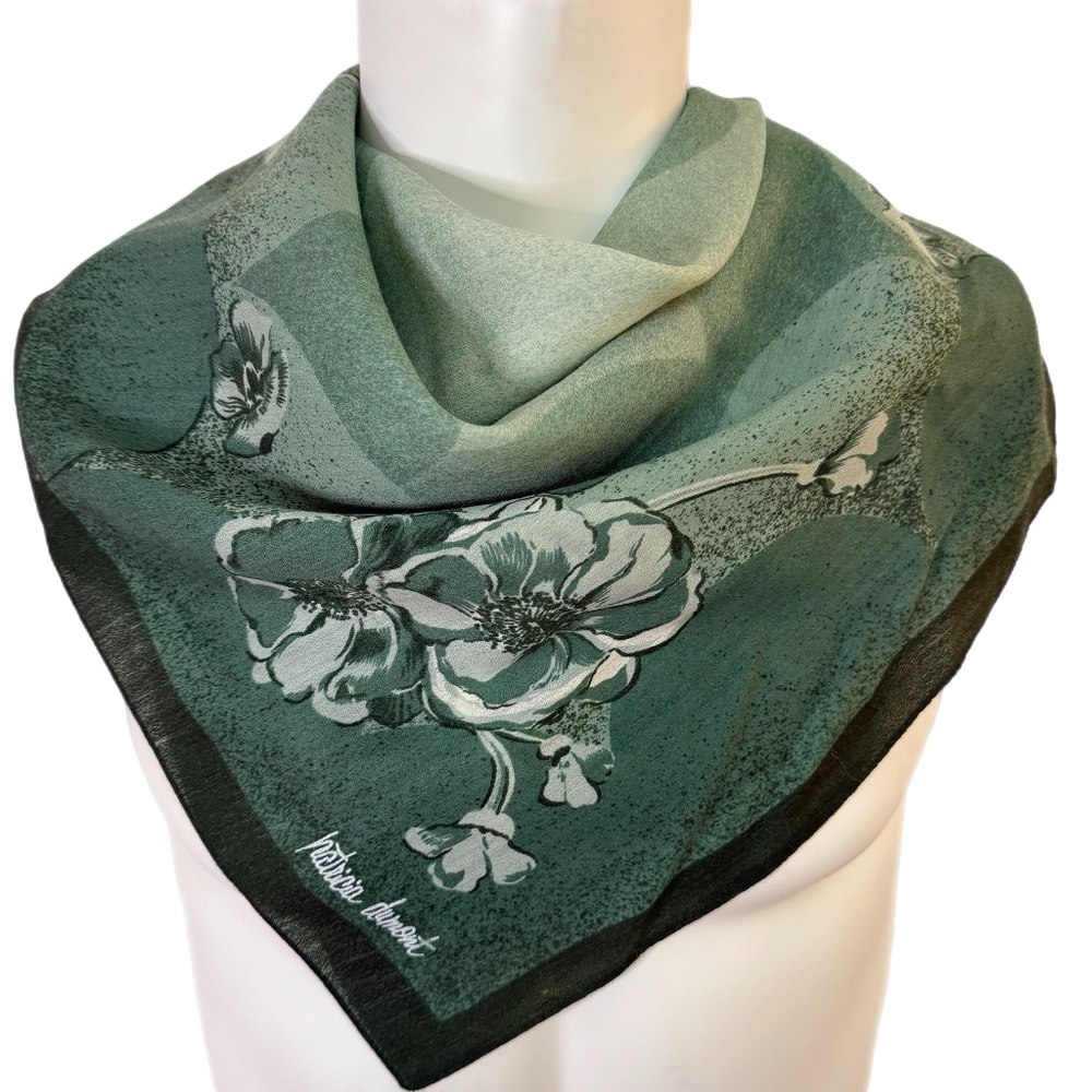 Patricia Dumont Green Silk Scarf with Floral Design